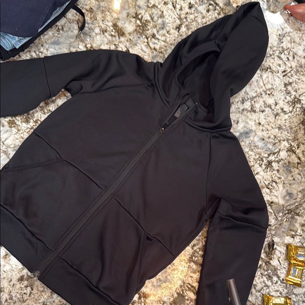 Zella Black Bomber Jacket with Hood and Zipper